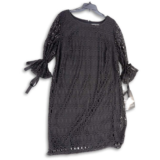NWT Womens Black Lace Round Neck 3/4 Sleeve Back Zip Shift Dress Size 20W image number 1