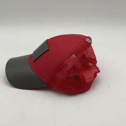 Mens Red Gray Logo Patch Mesh Back Adjustable Trucker Hat One Size alternative image