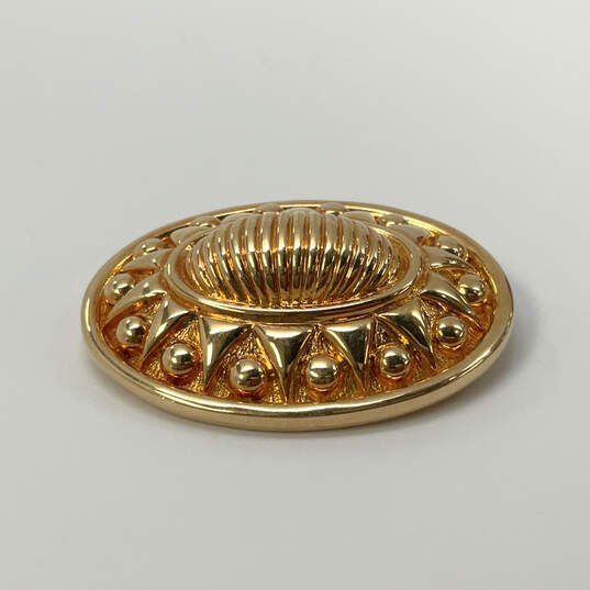 Designer Swarovski Gold-Tone Vintage Retro Signed Seed Pearl Oval Brooch image number 1
