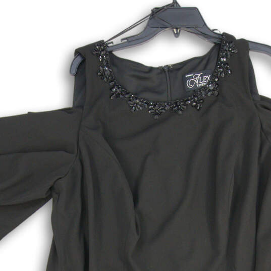 Womens Black Beaded Short Sleeve Cold Shoulder Back Zip Shift Dress Sz 20W image number 4