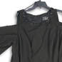Womens Black Beaded Short Sleeve Cold Shoulder Back Zip Shift Dress Sz 20W image number 4