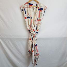 Anthropologie ivory geometric abstract print silk wrap dress S petite nwt