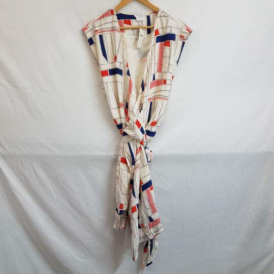 Anthropologie ivory geometric abstract print silk wrap dress S petite nwt image number 1