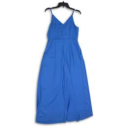 H&M Womens Blue Ruched Sleeveless V-Neck Back Zip One Piece Jumpsuit Size Small alternative image