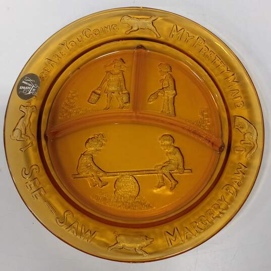 Tiara Amber Glass Children's Nursery Rhyme Divided Plate image number 2