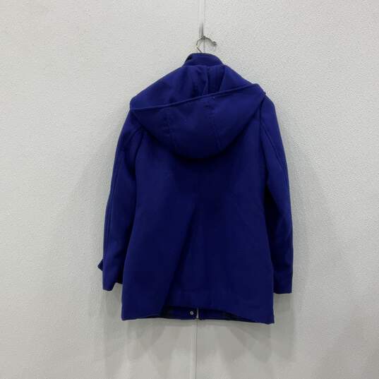 Womens Blue Long Sleeve Detachable Hood Full-Zip Overcoat Size Small image number 2