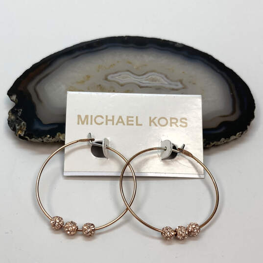 Designer Michael Kors Gold-Tone Clear Crystal Balls Hoop Earrings image number 1