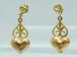 14K Yellow & Rose Gold Etched Puffed Heart Scrolled Drop Post Earrings 1.2g image number 1