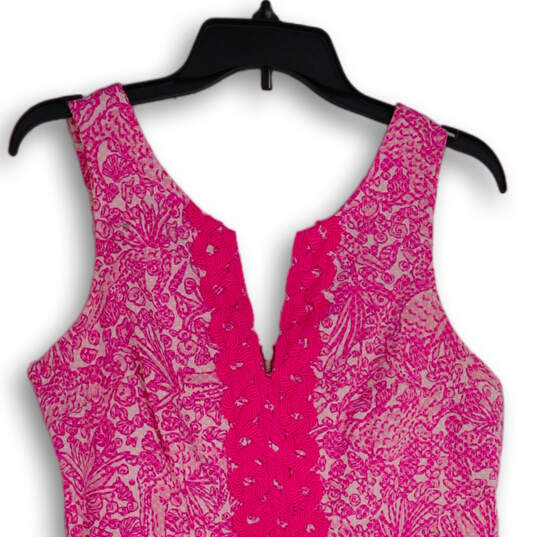 Womens Pink Printed Embroider Split Neck Back Zip A-Line Dress Size 6 image number 3