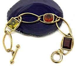 Designer Swarovski Gold-Tone Multicolor Crystal Stone Toggle Chain Bracelet alternative image