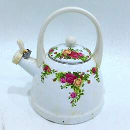 1962 Royal Albert Old Country Roses Enamel Whistling Metal Tea Kettle
