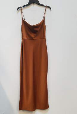 Womens Brown Sleeveless Cowl Neck Slide Slit Back Zip Maxi Dress Size 4