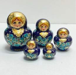 5 Piece Handcrafted 5.5in Tall Russian Nesting Wood Doll Signed