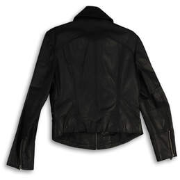 Womens Black Leather Mock Neck Long Sleeve Full-Zip Jacket Size Large alternative image