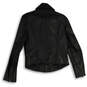 Womens Black Leather Mock Neck Long Sleeve Full-Zip Jacket Size Large image number 2