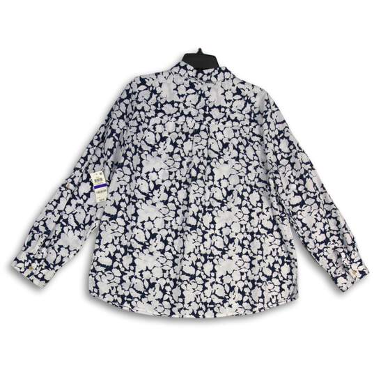 NWT Womens White Navy Floral Spread Collar Long Sleeve Button-Up Shirt XL image number 2