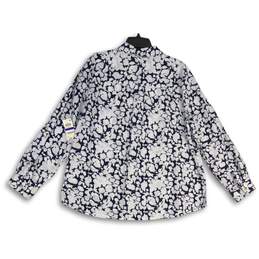 NWT Womens White Navy Floral Spread Collar Long Sleeve Button-Up Shirt XL alternative image