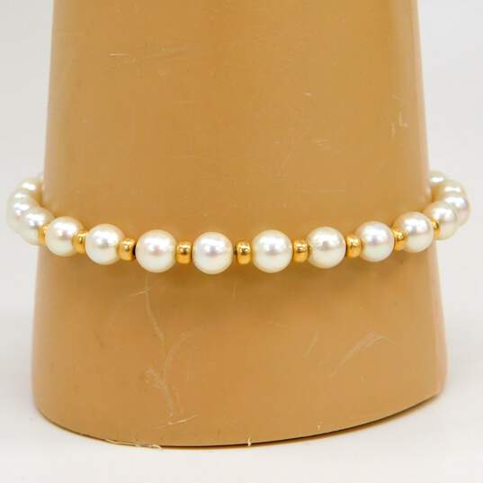 14K Yellow Gold Pearl & Gold Braded Bracelet 5.8g image number 2