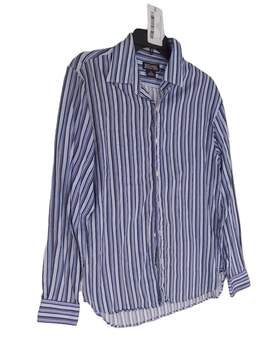 Mens Blue Long Sleeves Spread Collar Button Up Stripped Shirt Size Medium alternative image