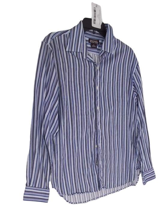 Mens Blue Long Sleeves Spread Collar Button Up Stripped Shirt Size Medium image number 2