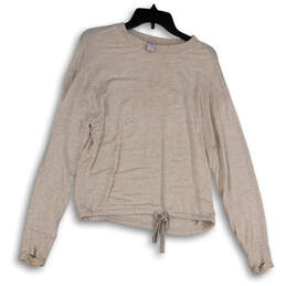 Womens Beige Heather Long Sleeve Drawstring Pullover Sweatshirt Size S
