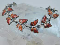 Vintage VB Denmark Signed Sterling Silver Red Enamel Butterfly Bracelet 10.5g alternative image