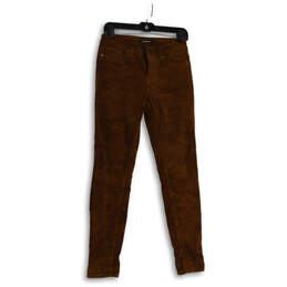 Womens Brown Corduroy Flat Front Pockets Skinny Leg Chino Pants Size 4