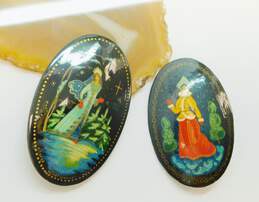 Vintage Russian Hand Painted Brooches 14.9g alternative image