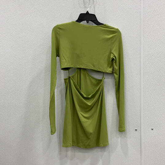 NWT Womens Green Long Sleeve V-Neck Cutout Pullover Mini Dress Size XL image number 2