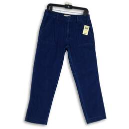 NWT Womens Blue Denim Medium Wash Flap Pocket Straight Leg Jeans Size 28