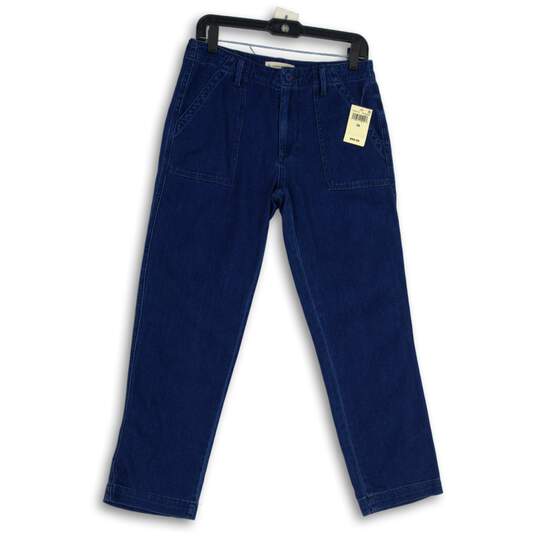 NWT Womens Blue Denim Medium Wash Flap Pocket Straight Leg Jeans Size 28 image number 1