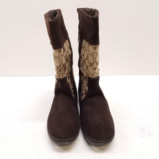 Coach Jacquard Suede Monogram Boots Beige Brown 10 image number 5