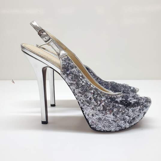 Enzo Angiolini 5" Slingback Heels Women's 10 M in Silver Sequin image number 1