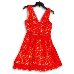 Womens Red Lace V-Neck Sleeveless Back Zip Fit & Flare Dress Size Small