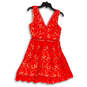 Womens Red Lace V-Neck Sleeveless Back Zip Fit & Flare Dress Size Small image number 1