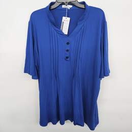 Hocosit Pleated Front V Neck Button Tunic Tops