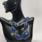 Designer J. Crew Silver-Tone Blue Shiny Cabochon Stone Statement Necklace image number 1