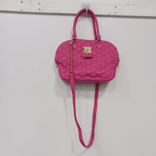 Betsey Johnson Pink Quilted Faux Leather Shoulder Satchel Bag image number 1