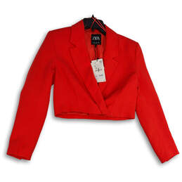 NWT Womens Red Notch Lapel Long Sleeve Cropped Blazer Size Small
