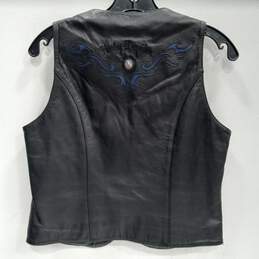 Women's Harley Davidson Blue "Misty Waters" Design on Black Leather Vest Sz S alternative image