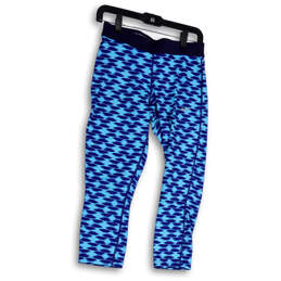 Womens Blue Dri Fit Relay Print Elastic Waist Cropped Leggings Size Medium