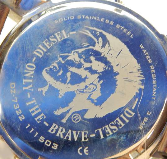 Diesel DZ7322 3Bar Chrono Blue Dial Brown Leather Band Watch 152.7g image number 7