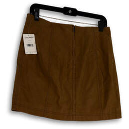 NWT Womens Brown Stretch Flat Front Back Zip Mini Skirt Size 12
