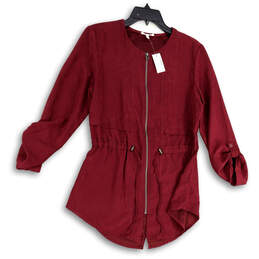 NWT Womens Red Roll Tab Sleeve Drawstring Full-Zip Utility Jacket Size S