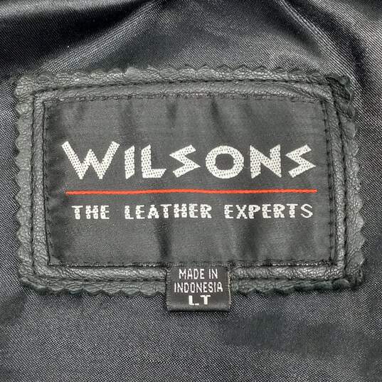 Men's Wilsons Black Leather Trench Coat Size LT image number 4
