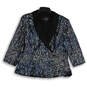 Womens Black Blue Sequins Shawl Collar Long Sleeve One Button Blazer Sz XL image number 1