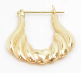 14K Yellow Gold Heart Shrimp Hoop Earrings 2.6g alternative image