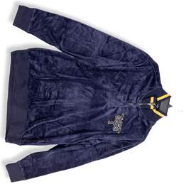Sean John Mens Blue Yellow Velour 1/4 Zip Mock Neck Pullover Jacket Size Large