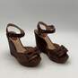 Womens Alexa Bow Brown Leather Open Toe Ankle Strap Wedge Platform Heels Size 9M image number 3