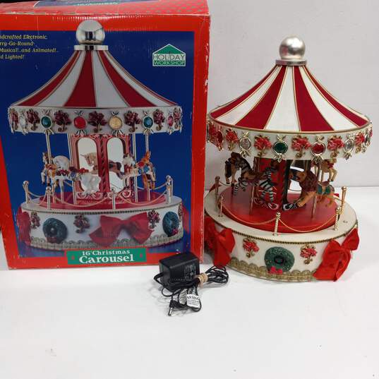 Holiday Workshop 16In Christmas Musical Animated & Lighted Carousel IOB image number 6